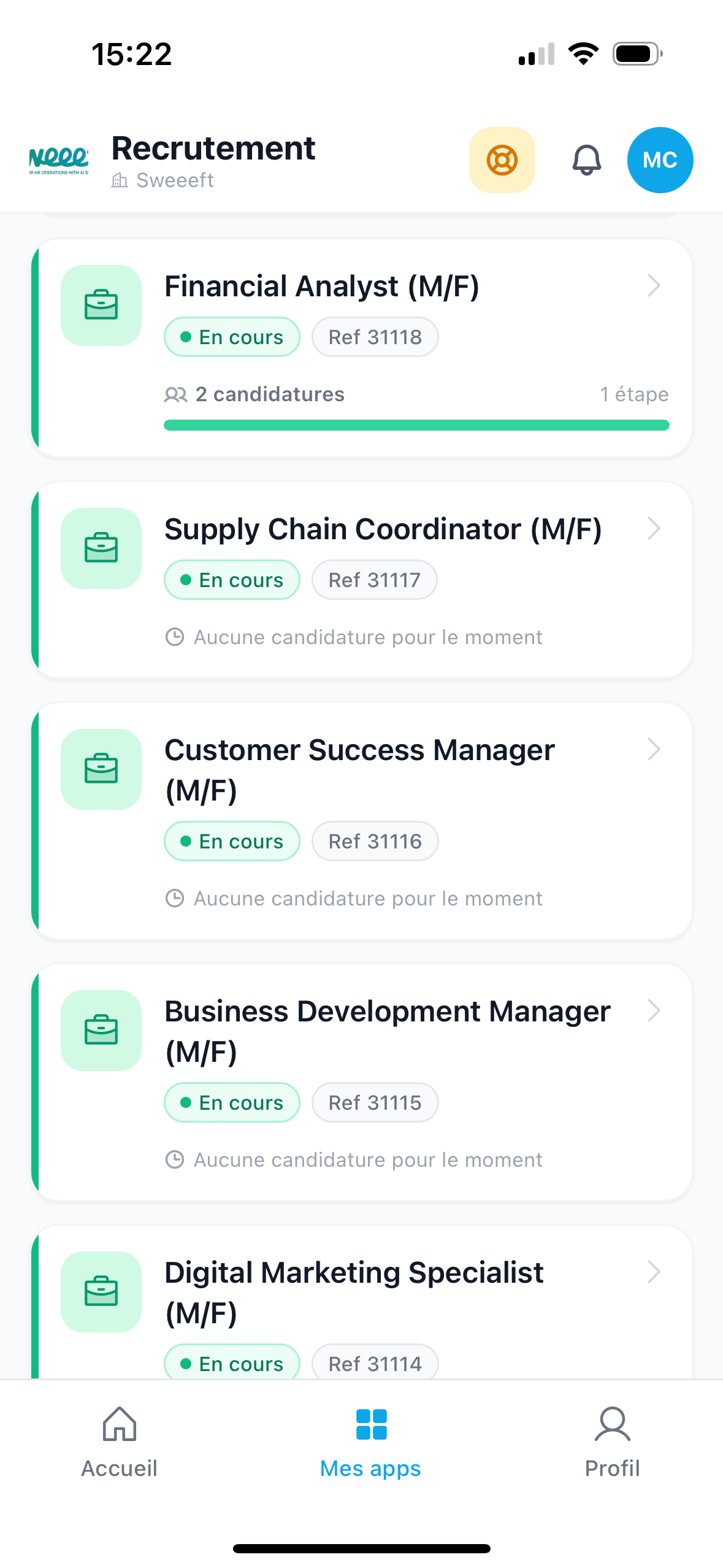 Sweeeft recruitment mobile app on smartphone