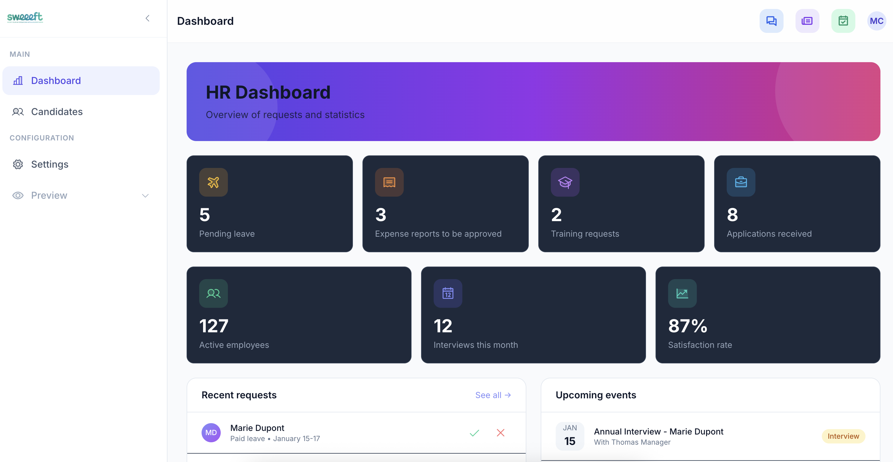 Capture d'écran — Dashboard collaborateur